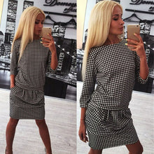 New Dress Women's Casual Plaid Three Quarter Sleeve Short Mini Dresses J4U66