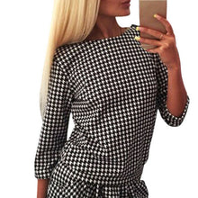 New Dress Women's Casual Plaid Three Quarter Sleeve Short Mini Dresses J4U66