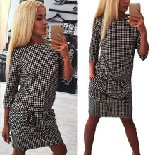 New Dress Women's Casual Plaid Three Quarter Sleeve Short Mini Dresses J4U66