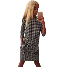 New Dress Women's Casual Plaid Three Quarter Sleeve Short Mini Dresses J4U66