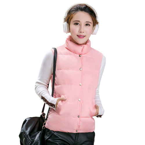 down jacket stand collar sleeveless women coat stud press pockets padded vest coat outerwear J4U66