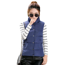 down jacket stand collar sleeveless women coat stud press pockets padded vest coat outerwear J4U66