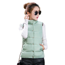 down jacket stand collar sleeveless women coat stud press pockets padded vest coat outerwear J4U66