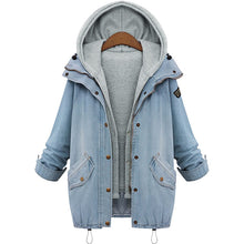 women two piece set denim jacket hooded coat plus size oversized casual women coat outwear light blue J4U66