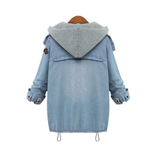 women two piece set denim jacket hooded coat plus size oversized casual women coat outwear light blue J4U66