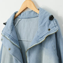 women two piece set denim jacket hooded coat plus size oversized casual women coat outwear light blue J4U66