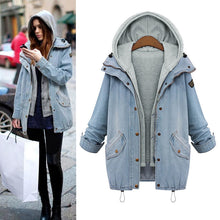 women two piece set denim jacket hooded coat plus size oversized casual women coat outwear light blue J4U66