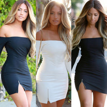 women dress zipper off shoulder long sleeve dresses sexy club evening party bodycon mini dresses black white J4U66