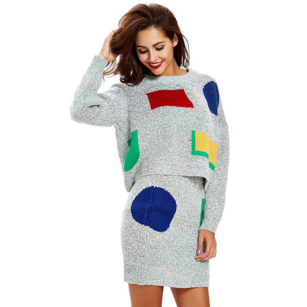 women knitted sweater dress long sleeve bodycon dress 2pcs set ladies party mini dress vestidos J4U66