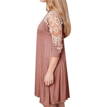and Women Casual Lace Stitching Dress Three Quarter Sleeve Dress  J4U66