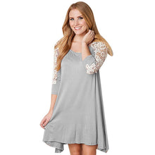 and Women Casual Lace Stitching Dress Three Quarter Sleeve Dress  J4U66