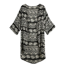 cardigan women chiffon kimono floral print boho women blouses loose thin outerwear beach cover up black dark blue J4U66