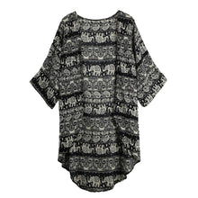 cardigan women chiffon kimono floral print boho women blouses loose thin outerwear beach cover up black dark blue J4U66