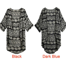cardigan women chiffon kimono floral print boho women blouses loose thin outerwear beach cover up black dark blue J4U66