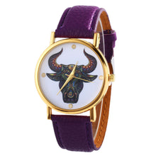 Colorful Women Men Retro Tau bull Print Faux Leather Band Quartz Watches Men J4U66