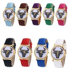 Colorful Women Men Retro Tau bull Print Faux Leather Band Quartz Watches Men J4U66