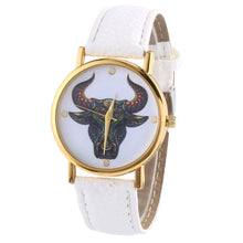 Colorful Women Men Retro Tau bull Print Faux Leather Band Quartz Watches Men J4U66