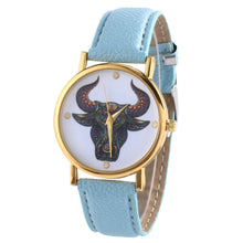 Colorful Women Men Retro Tau bull Print Faux Leather Band Quartz Watches Men J4U66