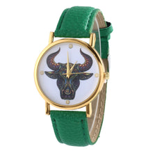 Colorful Women Men Retro Tau bull Print Faux Leather Band Quartz Watches Men J4U66