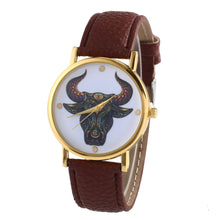 Colorful Women Men Retro Tau bull Print Faux Leather Band Quartz Watches Men J4U66