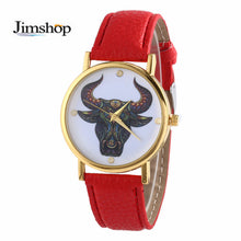Colorful Women Men Retro Tau bull Print Faux Leather Band Quartz Watches Men J4U66