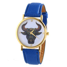 Colorful Women Men Retro Tau bull Print Faux Leather Band Quartz Watches Men J4U66