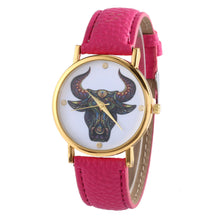 Colorful Women Men Retro Tau bull Print Faux Leather Band Quartz Watches Men J4U66