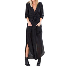 Designer Women Casual Loose Deep V Neck Dress Sexy Split Chiffon Dress Plus Size  J4U66