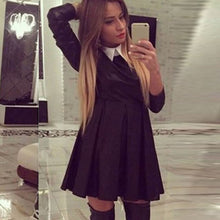 women doll collar slim long sleeve dress mini skater dresses J4U66