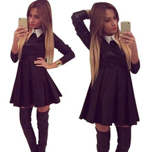 women doll collar slim long sleeve dress mini skater dresses J4U66