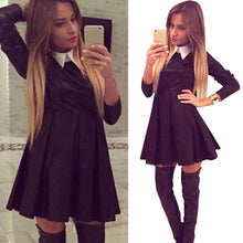 women doll collar slim long sleeve dress mini skater dresses J4U66