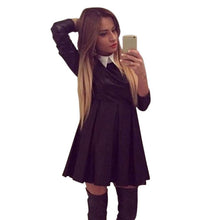 women doll collar slim long sleeve dress mini skater dresses J4U66