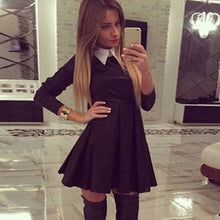 women doll collar slim long sleeve dress mini skater dresses J4U66