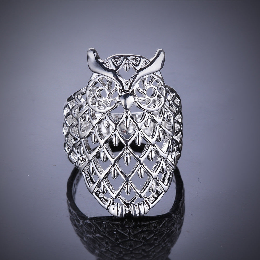 jewelry elegant animal modelling shinning silver owl finger ring J4U66