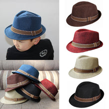 kids boy girl unisex fedora hat contrast trim cool jazz hat trilby cap chapeau J4U66