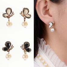 Korean Jewelry Gold Plated Butterfly Bow Knot Pearl Stud Earrings For Women  J4U66