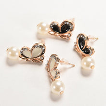 Korean Jewelry Gold Plated Butterfly Bow Knot Pearl Stud Earrings For Women  J4U66