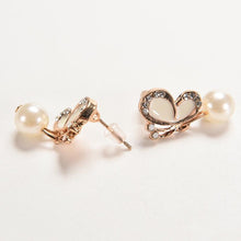 Korean Jewelry Gold Plated Butterfly Bow Knot Pearl Stud Earrings For Women  J4U66