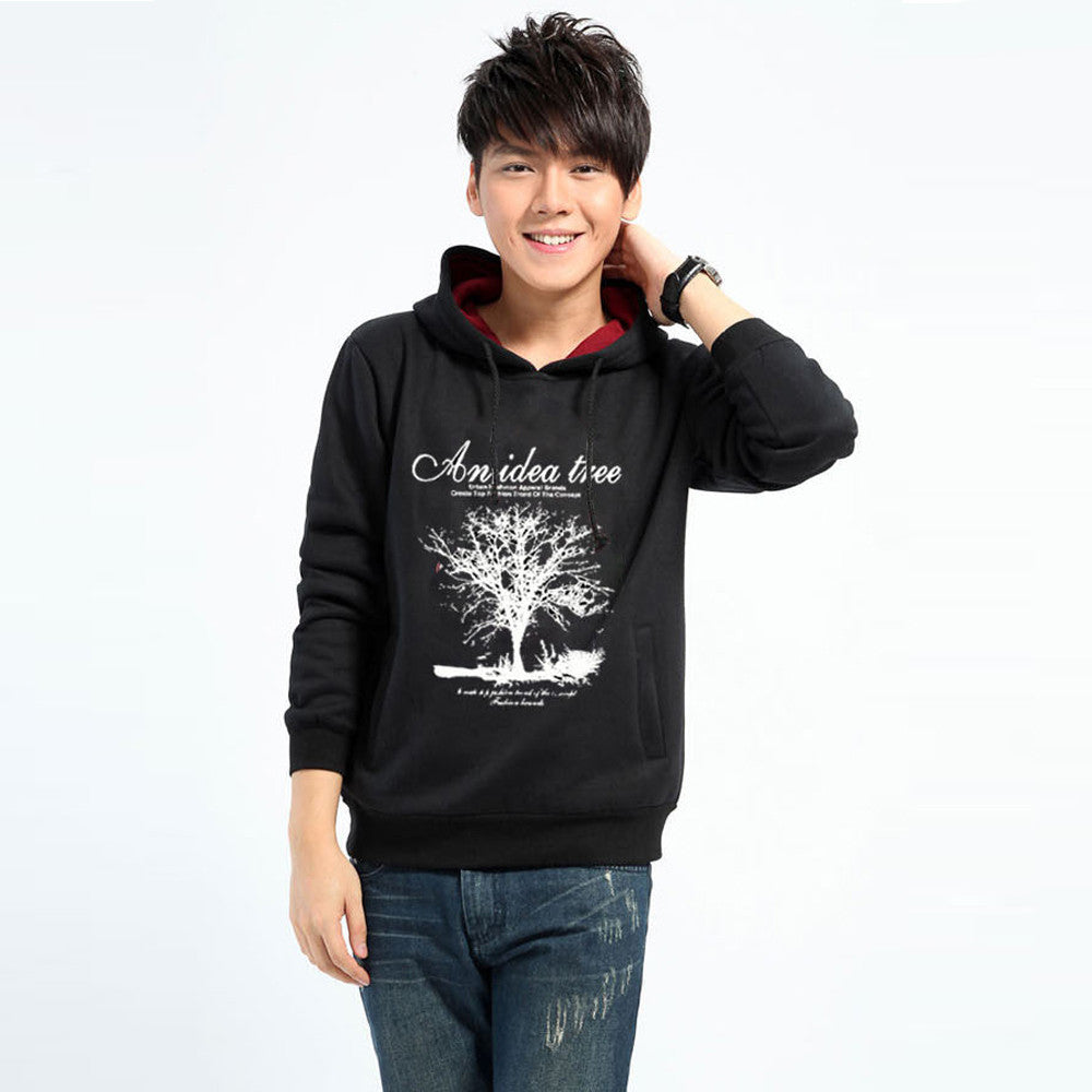 men hoodies tree letter print long sleeve casual men sweatshirt pullover tops blusas black J4U66