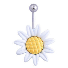 Shining Sunflower Flower Bar Belly Button Barbell Ring Navel Piercing Women Body Jewelry 2 Colors White Yllow J4U66