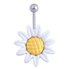 Shining Sunflower Flower Bar Belly Button Barbell Ring Navel Piercing Women Body Jewelry 2 Colors White Yllow J4U66