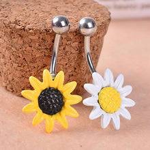 Shining Sunflower Flower Bar Belly Button Barbell Ring Navel Piercing Women Body Jewelry 2 Colors White Yllow J4U66