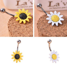 Shining Sunflower Flower Bar Belly Button Barbell Ring Navel Piercing Women Body Jewelry 2 Colors White Yllow J4U66