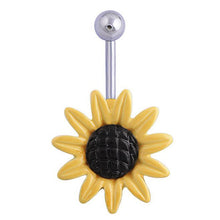 Shining Sunflower Flower Bar Belly Button Barbell Ring Navel Piercing Women Body Jewelry 2 Colors White Yllow J4U66