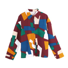 shirts women blouses button geometric print turn down collar long sleeve blouses women tops blusas green blue J4U66