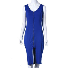Fashion Sexy Zipper Design Dress Sheath Bodycon Slim Package Hip Vestidos Simple Solid Midi Dresses Plus Size J4U66