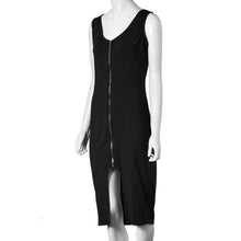 Fashion Sexy Zipper Design Dress Sheath Bodycon Slim Package Hip Vestidos Simple Solid Midi Dresses Plus Size J4U66