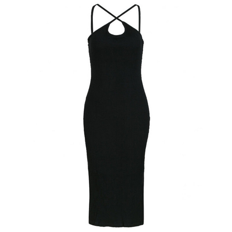 New Fashion Style Sexy Dress Women Tank Dress Black Side Split Sleeveless Dress Mid-Calf Dresses J4U66