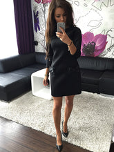 women dress bow small pocket round neck three quarter sleeve casual mini dress vestidos J4U66