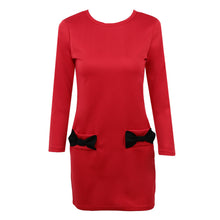 women dress bow small pocket round neck three quarter sleeve casual mini dress vestidos J4U66